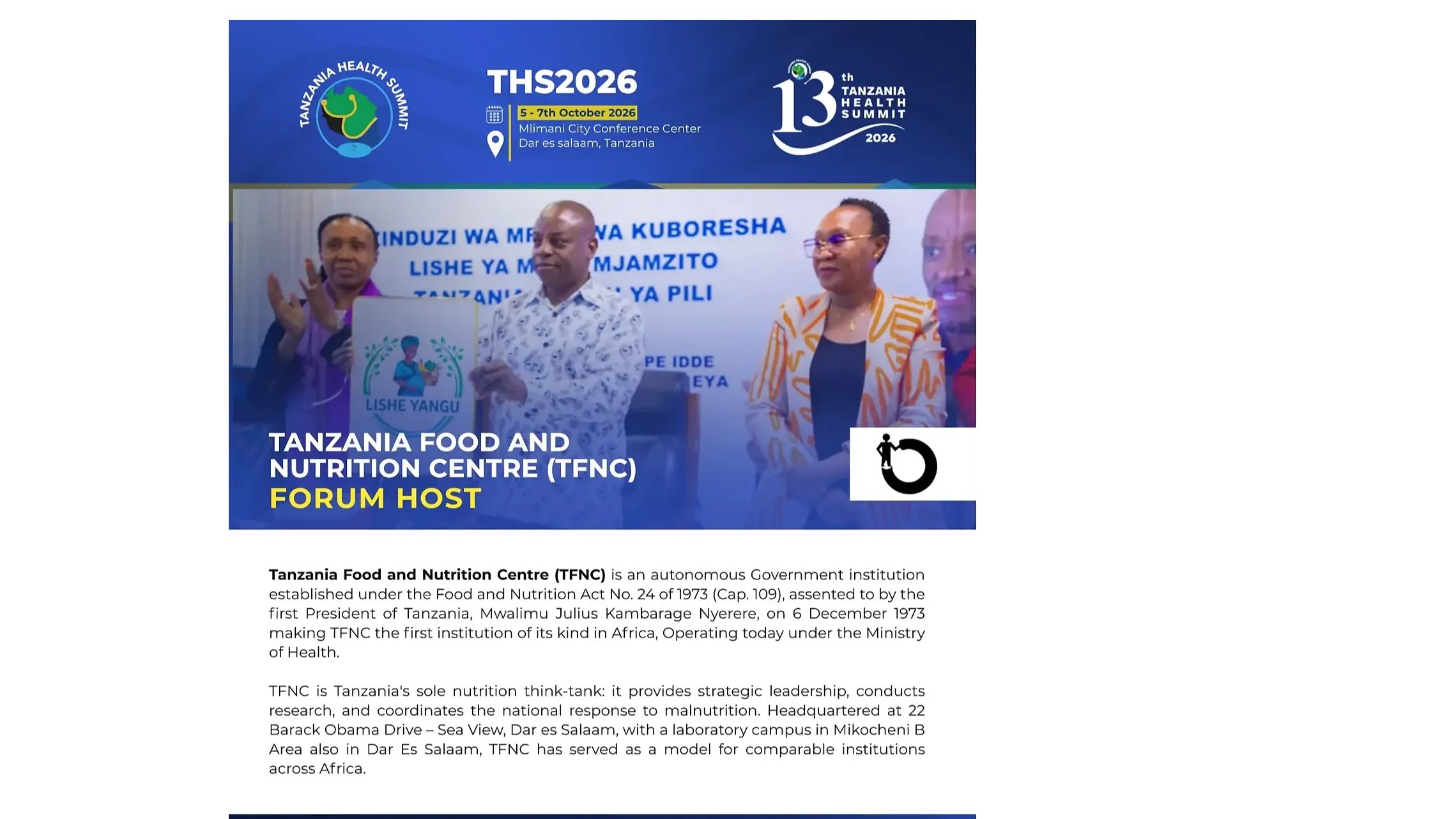 TFNC NA WADAU KUJADILI AJENDA YA LISHE KUPITIA MKUTANO WA TANZANIA HEALTH SUMMIT 2026